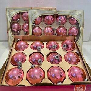 Vintage Shiny Brite Pink Glass Christmas Ornaments 3 Boxes 36 Total Made in USA
